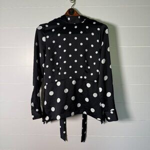 H & M Tie in Back Long Sleeve Black & White Polka-Dot Blouse- Sz 6